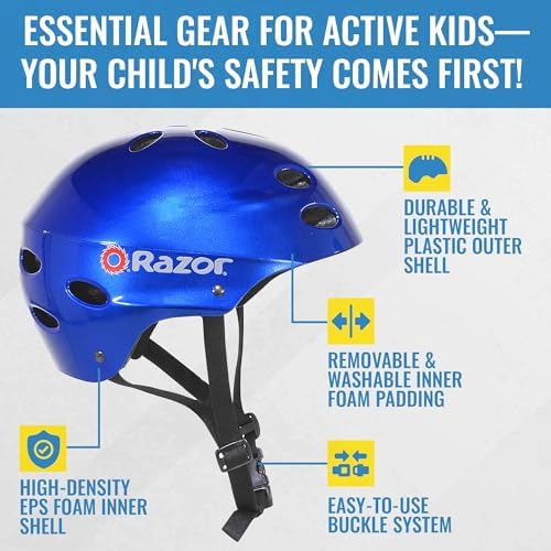 Razor V-17 Youth Multi-Sport Helmet - CPSC Approved Kid’s Helmet with Adjustable Strap - Durable Helmet with Foam Padding for Biking, Skating, and Other Outdoor Sports
