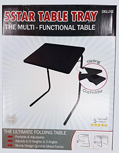 Portable Foldable TV Tray Table - Laptop, Eating, Drawing Tray Table Stand with Adjustable Tray with Sliding Adjustable Cup Holder - 5StarSuperDeals - (Black)