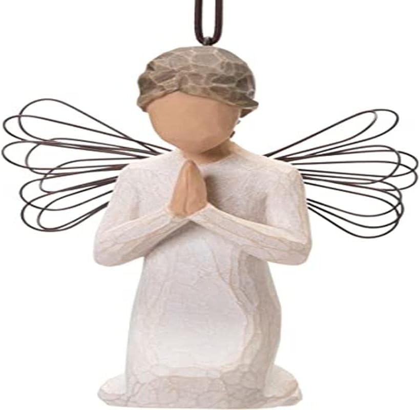 Willow Tree Angel of Prayer Ornament, Sculpted Hand-Painted Figure | Kneeling Angel With Hands in Prayer, Cream Dress and Wire Wings, Gift of Faith