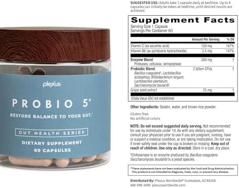 Plexus® ProBio 5®, 60 Capsules | 3 Billion CFU from 5 probiotic strains to support gut microbiome balance and healthy digestion