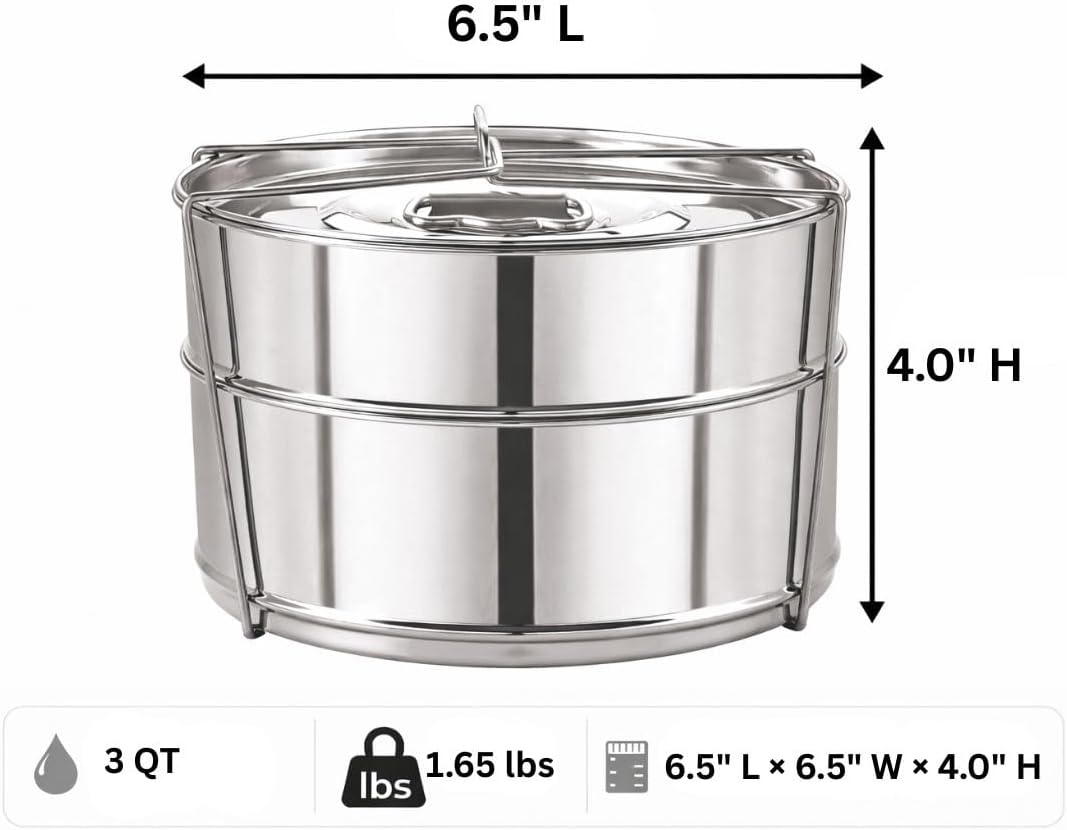 Stackable Stainless Steel Insert Pans - Inserts for Instant Pot - Pan for Instapot - Accessories for Instant Pot- FITS 6 QT and Above - Single Size - Pressure Cooker Steamer Pan Accessories