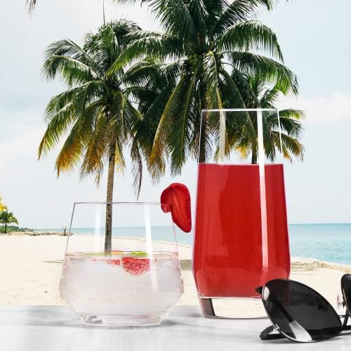 Mfacoy Drinking Glasses Set of 8-4 Tall Glass Cups 18 oz & 4 Short Stemless Wine Glasses 13 oz, Highball Glasses, Glassware Sets for Cocktail, Beer