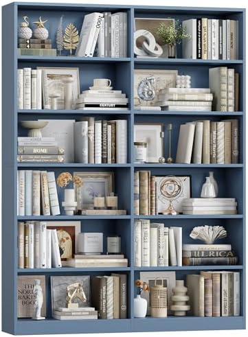Bookshelf Tall Bookcase, 6-Tier Double Wide Bookshelves, White | Freestanding Display Storage Shelves, Tall and Large Book Shelves for Home Decor Bedroom, Living Room, Home Office, Library