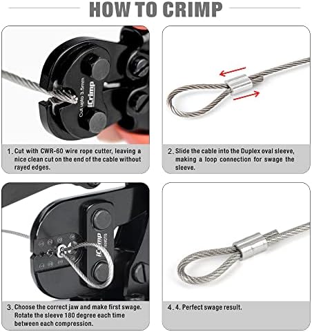 iCrimp Wire Rope Crimping Tool for Aluminum Loop Sleeve, Two Barrel Ferrule, Oval Sleeves, 3/64 in to 1/8 in, Swaging Tool Kit with Wire Rope Cutter