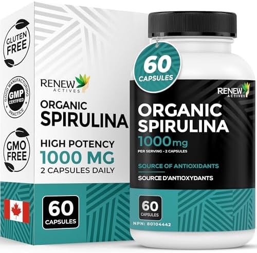 Renew Actives Organic Spirulina 1000MG per 2 Capsules – Superfood for Men & Women – Supports Energy