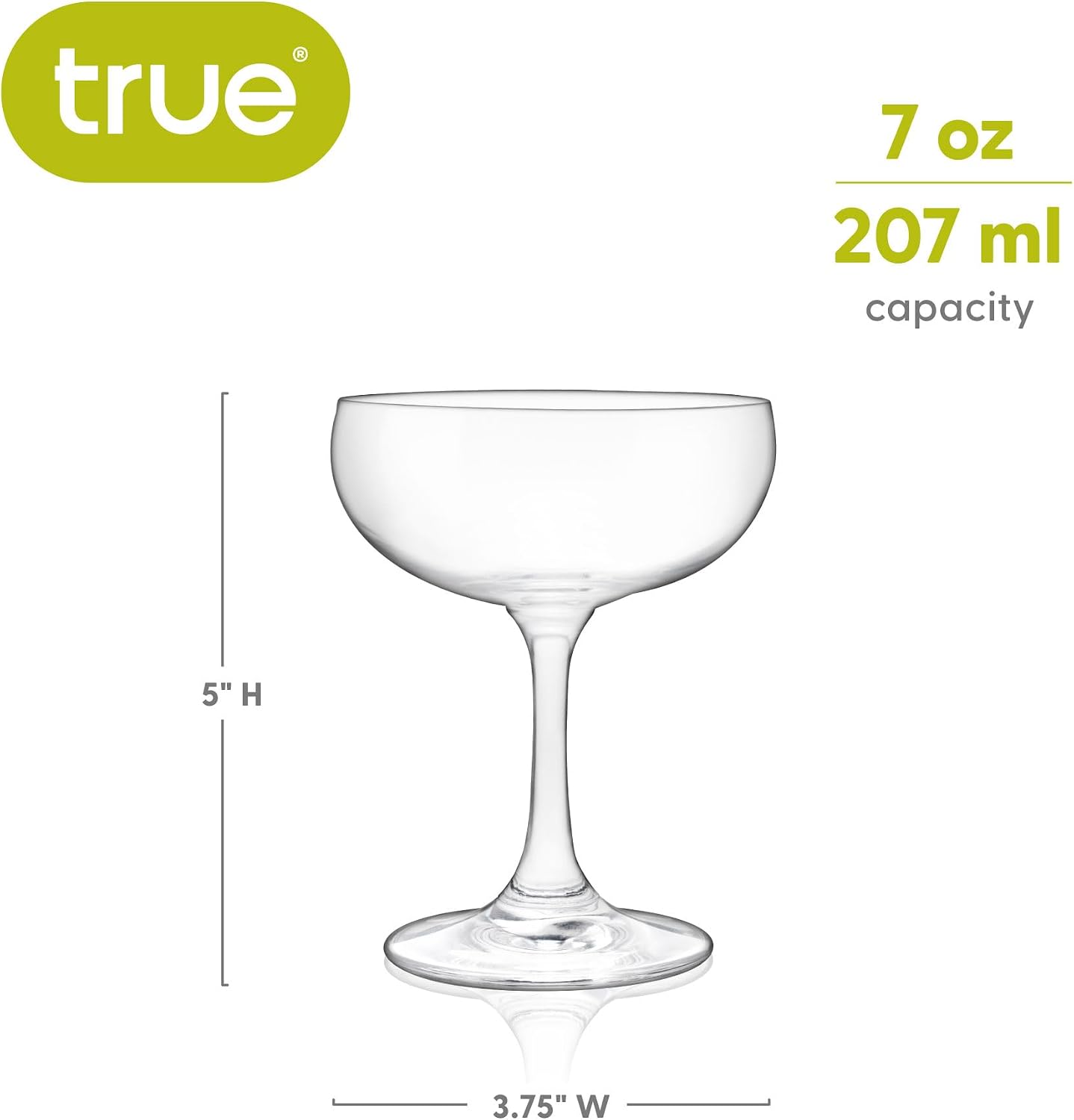 True Coupe Glass, Martini Glasses for Cocktail Party, Perfect for Espresso Martini, Manhattan, Champagne, Elegant 7 oz Glassware for Home Bars