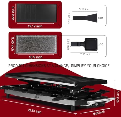 Artestia 1500W Large Size Raclette Cheese Grill | Adjustable Temperature Korean BBQ Grill, Cheese Raclette with Grill Stone for Parties Family