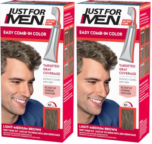 JUST FOR MEN Easy Comb-In Color, No-Mix, Light-Medium Brown A-30 (1 Pack) | Easy Comb-In Color light-medium brown no-mix formula instantly combs away gray. Targeted gray coverage. Easy application.