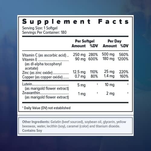Focus Select AREDS2-Based Eye Vitamin Supplement with Low-Zinc, 180 Count | Lutein and zeaxanthin vision supplement for macular support, doctor-developed, safe for smokers, made in USA, 90-day supply