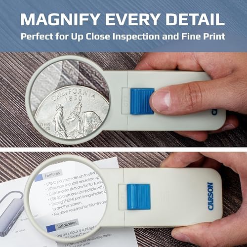 Carson Illuminated LED Lighted 5x Hand Held 2.5'' Aspheric Magnifier (SV-50),White