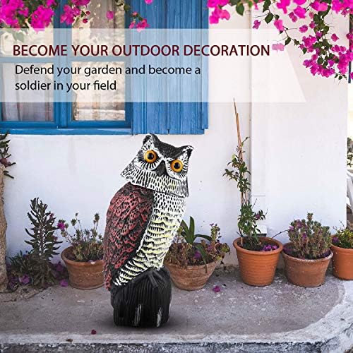 Plastic Owl Statue Decoys for Bird Control - Owl Scarecrow with Rotating Head for Garden, Yard and Outdoor Use | Scare Birds
