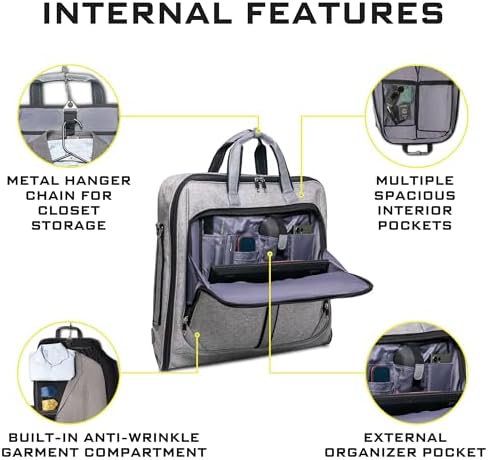 Premium Suit Garment Bag Carry On - Hangs 4 Suits - Travel & Business with Shoulder Strap and Laptop Compartment