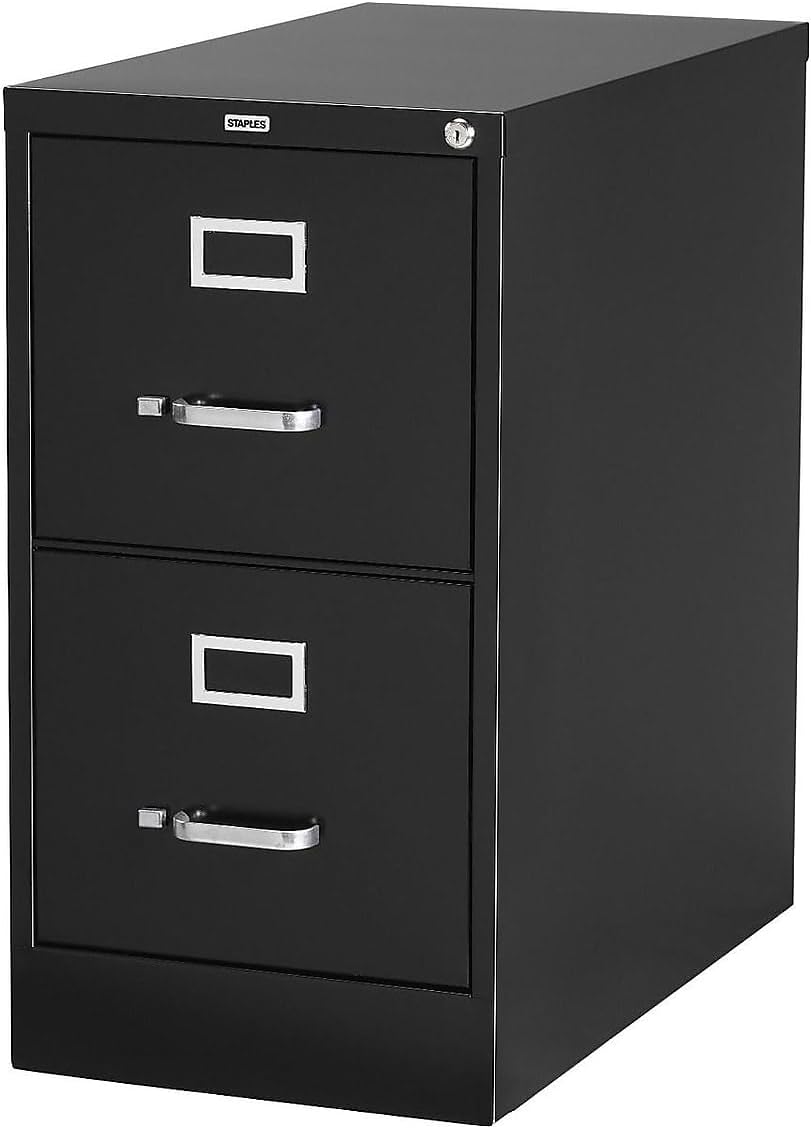 Staples 2-Drawer Vertical File Cabinet, Letter Size Documents, Lockable, 22" D x 15" W x 28.38" H, Black