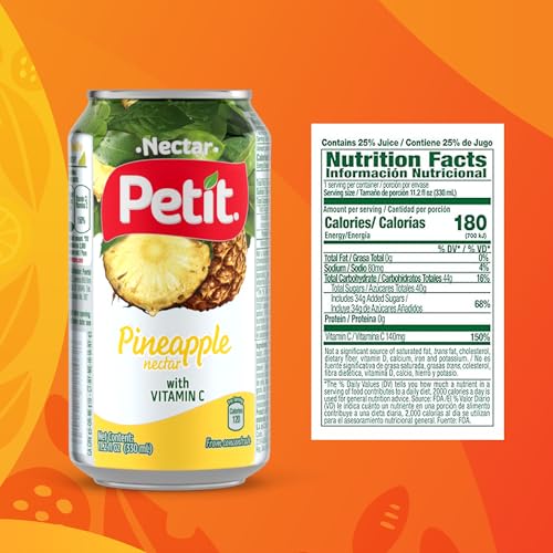 Petit Pineapple Nectar, 330 ml Cans (Pack of 24) – Refreshing Tropical Fruit Juice Beverage
