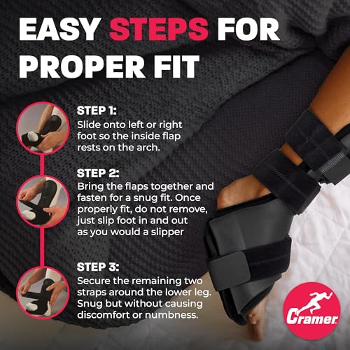 Cramer Dorsal Night Splint, Small, Foot Brace for Plantar Fasciitis Support, Lightweight Low-Profile Sleep Aid, Adjustable Arch Alignment Splint for Left or Right Foot, Slip-Resistant Fit
