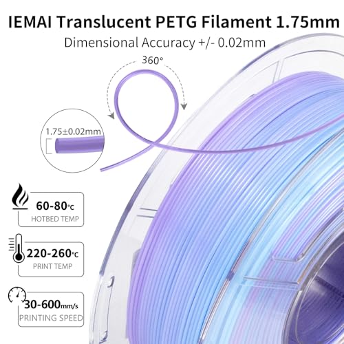 IEMAI Translucent PETG 3D Printer Filament 1.75mm 1kg Blue-Purple Gradient | Dual-Color Gradient with Glossy Translucent Finish
