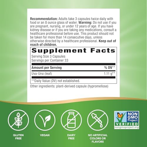 Nature's Way Uva Ursi, 1,440 mg per Serving, 100 Capsules (Packaging May Vary)