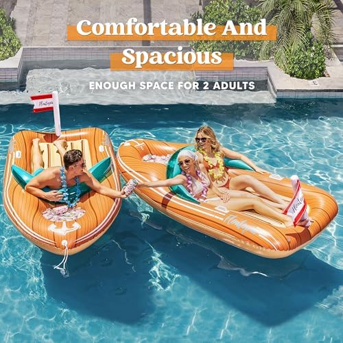 JOYIN Giant Boat Float with Cooler - Inflatable Boat Funny Pool Floats Raft with Reinforced Cooler