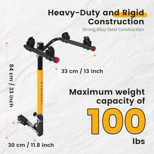 MaxxHaul 50025 Hitch Mount 2-Bike Rack for Cars, Trucks, SUVs, Minivans – Fits 1-1/4" & 2" Hitch Receivers, 100 lb Capacity, Anti-Rattle