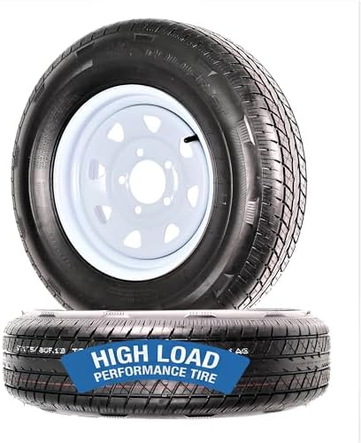 eCustomrim 2-Pack Radial Trailer Tire Rim Assembly ST175/80R13 5 Lug White | 13 Inch Load Range C 6 Ply Tire With Curb Guard