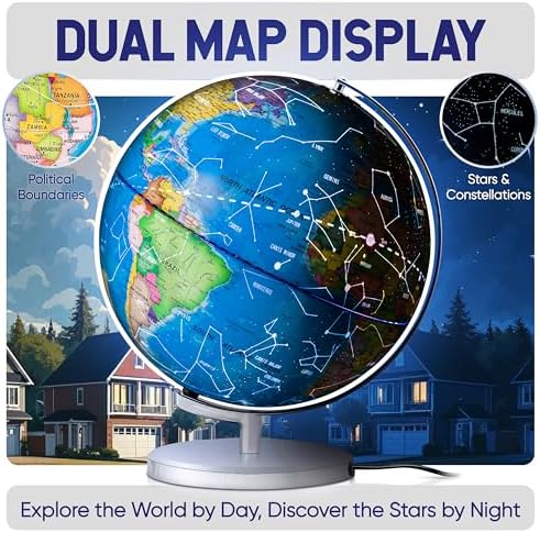 SMART WALLABY 9" Illuminated Educational Kids World Globe + STEM Flags & Countries Interactive Card Game. 3 in 1 Children Desktop Spinning Earth