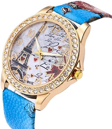 Wholesale PU Leather Strap Watch Mother Day Gift Bling Rhinestone Accented Eiffel Tower Ladies Women Watches