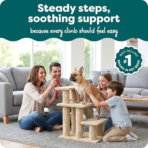 Furhaven Steady Paws Multi-Step Pet Stairs for High Beds & Sofas - Cream, 3-Step