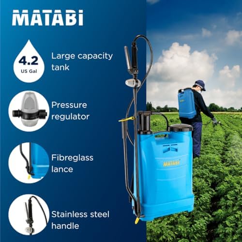 Matabi - Evolution 16 Backpack Sprayer - 4 Gal Capacity - Stainless Steel Handle - Versatile Nozzles - Professional Use - Pressure Regulator - Ideal