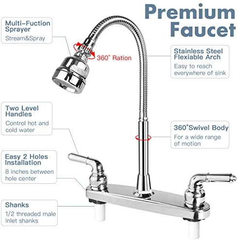 RV Kitchen Faucet,Camper RV Sink Faucets Kitchen Replacement,8 inch 2 Hole