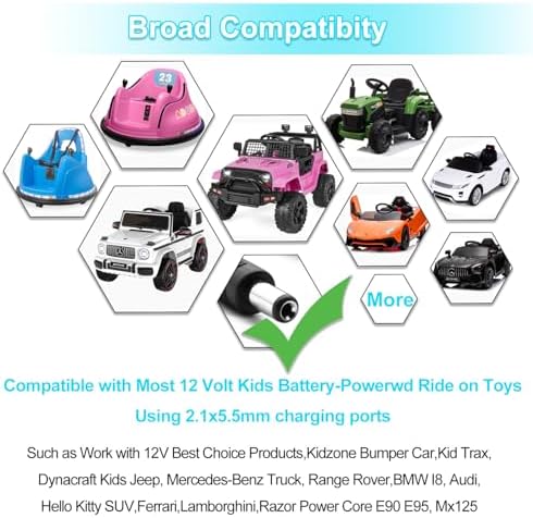 FLHFULIHUA 12 Volt Battery Charger for Kids Ride on Toys - Universal Charger for Best Choice Products Wrangler SUV，Kid Trax Dynacraft ，Kidzone