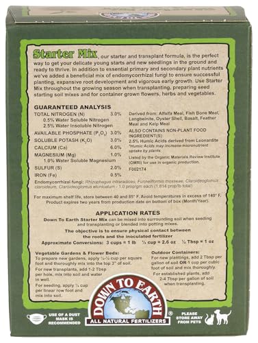 Down To Earth All Natural Fertilizers Organic Starter Mix - 3-3-3, 1 lb | Plant Food for Starts, Transplants, New Gardens, Containers