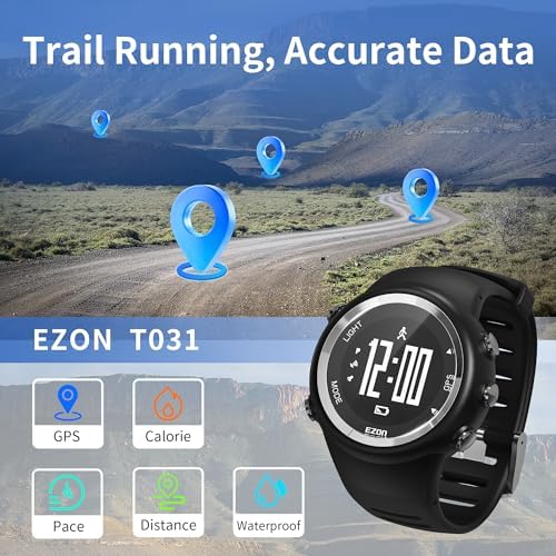 EZON GPS Running Watch with Speed Distance Pace Alarm and Calorie Counter and Stopwatch for Men T031 Black