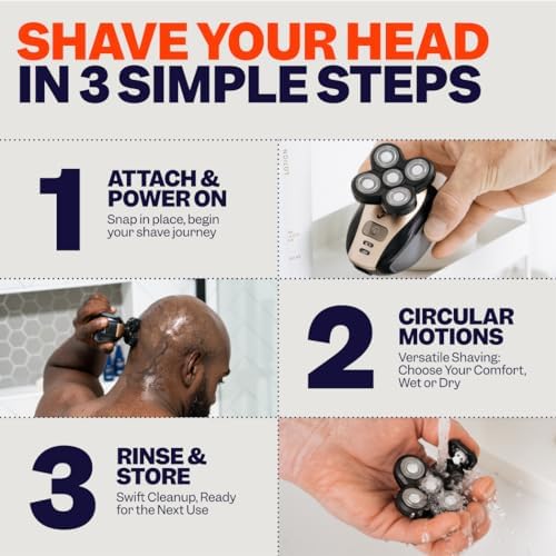 Freebird FlexSeries Electric Head & Body Hair Shaver - Mens Cordless Rechargeable Wet/Dry Skull Bald Head Back & Groin Waterproof Razor with Rotary