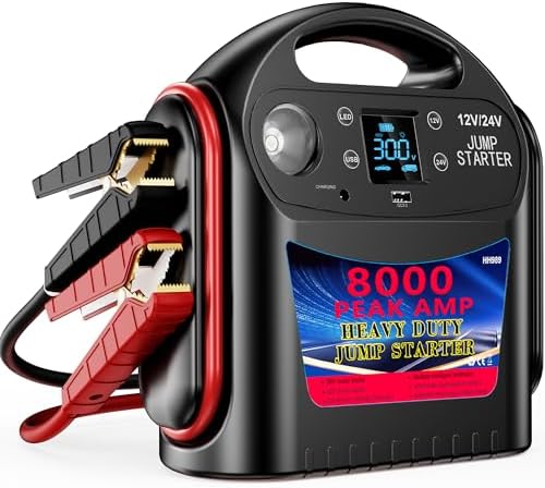 8000A 12V/24V Jump Starter for Large Gas & Diesel Engines, Heavy-Duty Portable Battery Booster Pack for Trucks