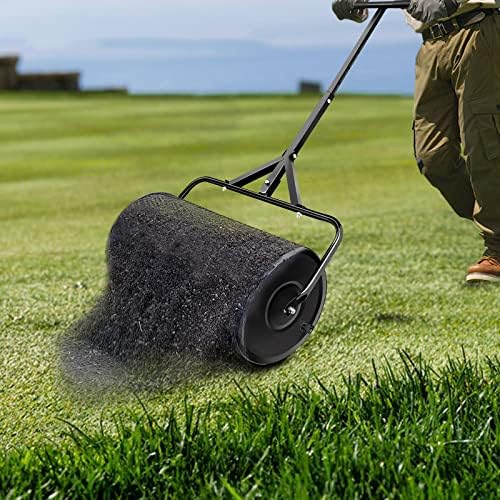 24 in Compost Spreader for Lawn Garden Yard Upgraded T Shaped Handle Moss Durable Lightweight for Planting, Seeding (D15.7In, Black)