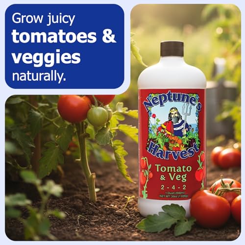 Neptune’s Harvest Organic Tomato & Vegetable Plant Fertilizer (2-4-2) - Liquid Plant Food w/Fresh Fish, Seaweed, Molasses, Yucca Extract, & Humic Acids - for Vegetable Garden (Gallon)