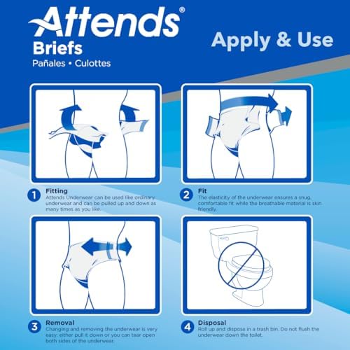 Attends Stretch Adult Incontinence Disposable Briefs, Large/X-Large, 40"-70" Waist with SecureGrip Tab Closure, Ultimate Absorbency with Dry-Lock Containment Core and Breathable Side Panels, 96ct Case