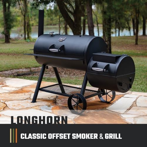 Oklahoma Joe's Longhorn Offset Charcoal Smoker and Grill with 1060 sq. in. Cooking Area in Black