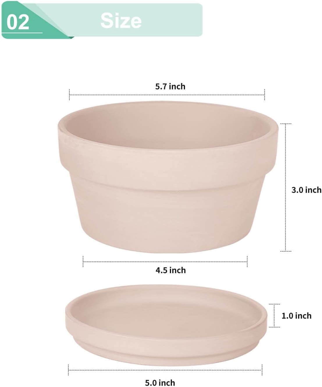 vensovo 3.7 Inch Terracotta Shallow Succulent Pots with Saucers, 6 Pack