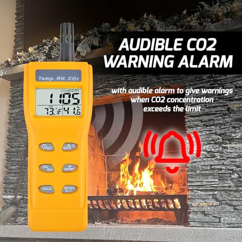 Portable CO2 Meter Handheld CO2 Detector Monitor 0~9999ppm, Carbon Dioxide Meter with Alarm Function