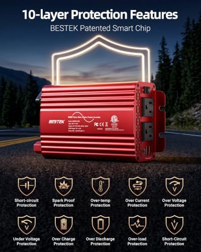 BESTEK 300W Pure Sine Wave Power Inverter - DC 12V to AC 110V Car Converter
