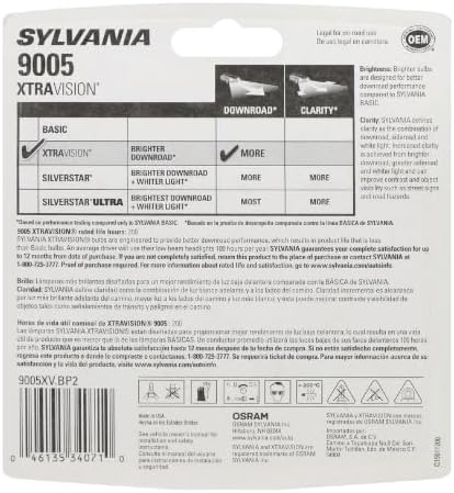 SYLVANIA - 9005 XtraVision Halogen Headlight Bulb - High-Performance Car Headlight - Halogen Light with No Glare - For Automotive - 2 Bulbs