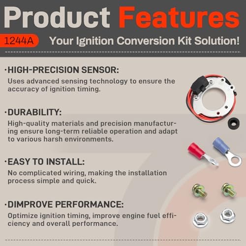 1244A Electronic Ignition Conversion Kit Compatible With Ford Tractors 2N 8N 9N 4 Cylinder Series 500 to 800, Side Mount Distributor & 12V Only
