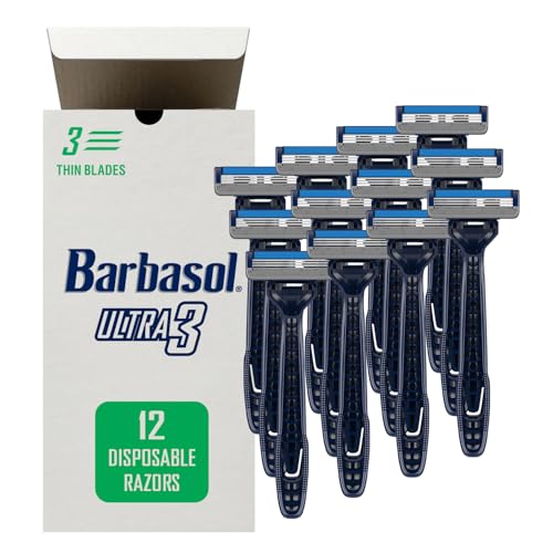 Barbasol Ultra 3 Disposable Razor Value Pack (3 Packs/12 Total Razors) | Premium 3-Blade Disposable Razors, Close Shave Technology, Pivoting Head