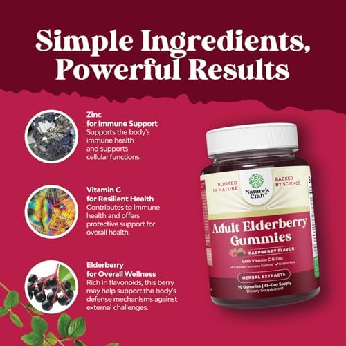 Elderberry Vitamin C and Zinc Gummies - Advanced Immune Booster Sambucus Elderberry Gummies for Adults - Super Antioxidants Supplement Immunity
