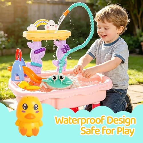 2026 Upgrade Water Table Pump, Rechargeable Crab Water Pump for Kids, Battery Powered 3 Modes Spray 2 Flow Settings, Continuous Flow 8 Hours