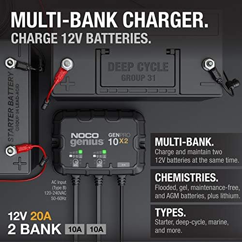 NOCO GENPRO10X2 12V 20A 2-Bank OnBoard Marine Battery Charger & Maintainer