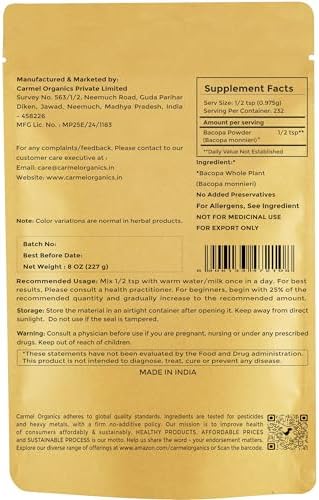 CARMEL ORGANICS Organic Ashwagandha Root Powder 8 Ounce