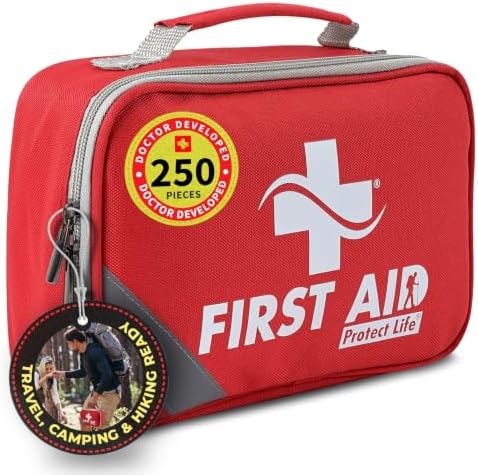 Protect Life Travel First Aid Kit for Car - Small Mini Emergency Kit, 100 Piece Waterproof First Aid Kit for Home, Camping, Boat & Hiking - Includes Emergency Blanket & First Aid Guide