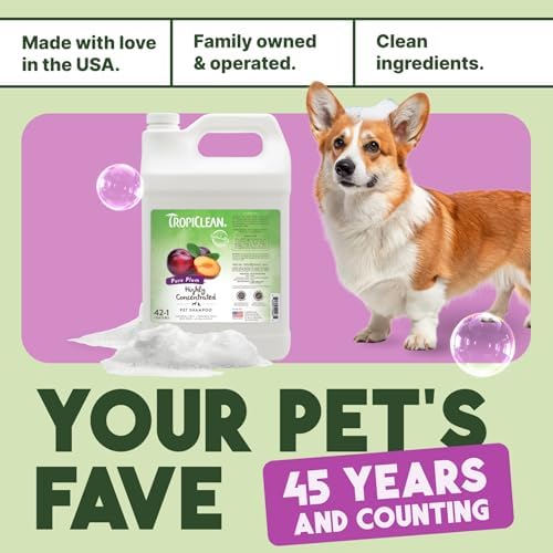 TropiClean High Concentrate Dog Shampoo, Professional Grade & Size for Groomers, 42:1 Dilution, Puppy Safe, USA Made, Pure Plum Scent, 1 Gallon